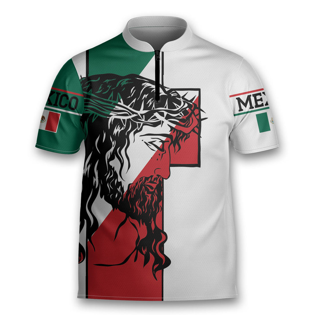 Mexico Jesus One Nation Under God Mexican Flag Bowling Jersey Polo
