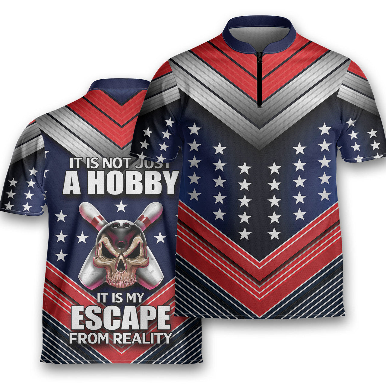 Custom Name American Flag Skull It Is Not Just A Hobby Bowling Polo Jersey
