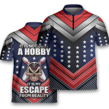 Custom Name American Flag Skull It Is Not Just A Hobby Bowling Polo Jersey