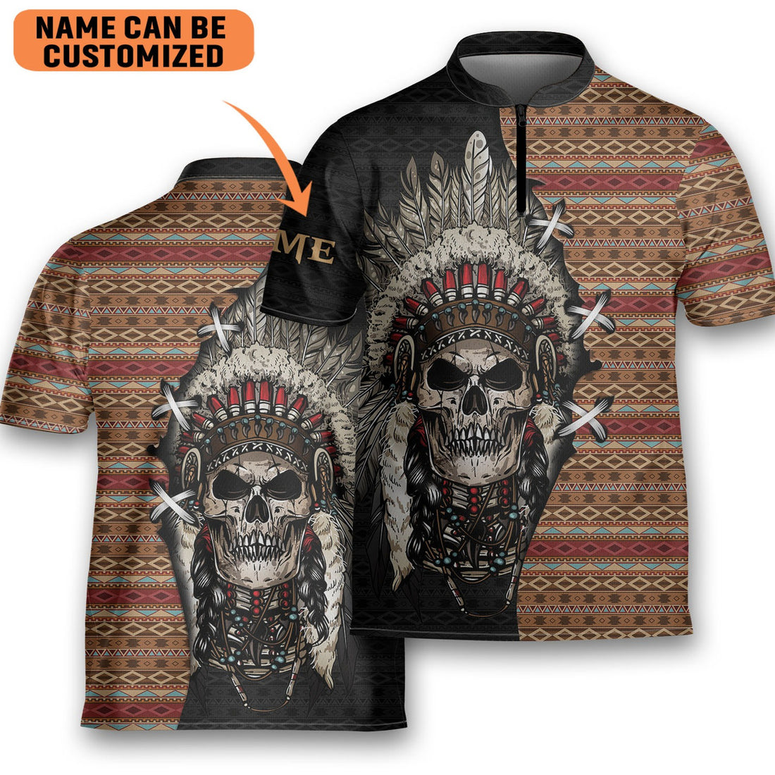 Custom Skull Native American Customize Name Polo Bowling Jersey