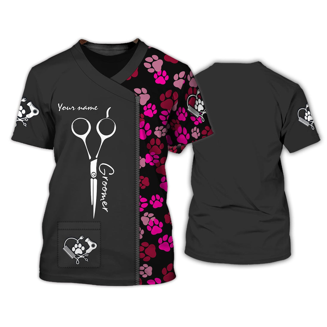 FUNSTUFFPRINT Latest Dog Groomer Pesonalized Shirt Grooming Uniform T-Shirt