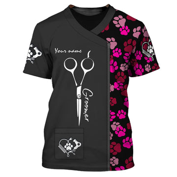 FUNSTUFFPRINT Latest Dog Groomer Pesonalized Shirt Grooming Uniform T-Shirt