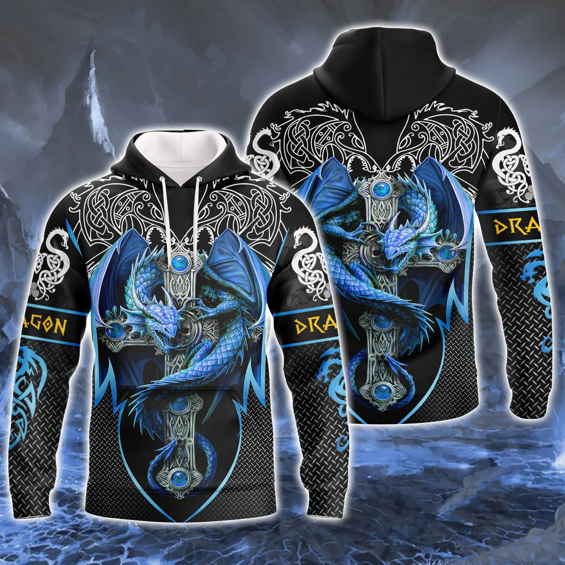 FUNSTUFFPRINT- Blue Dragon Tattoo 3D Hoodie and Zip Hoodie