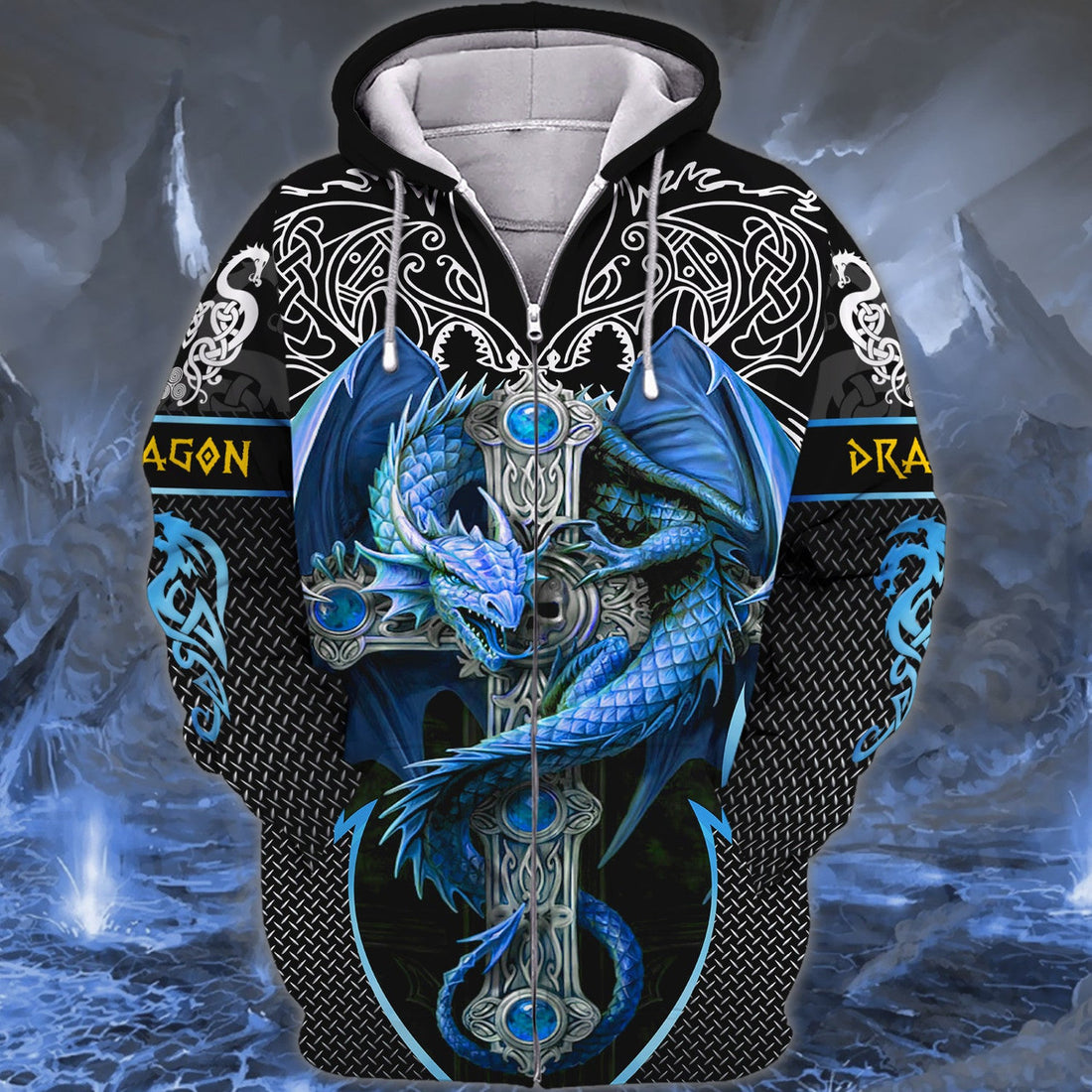 FUNSTUFFPRINT- Blue Dragon Tattoo 3D Hoodie and Zip Hoodie