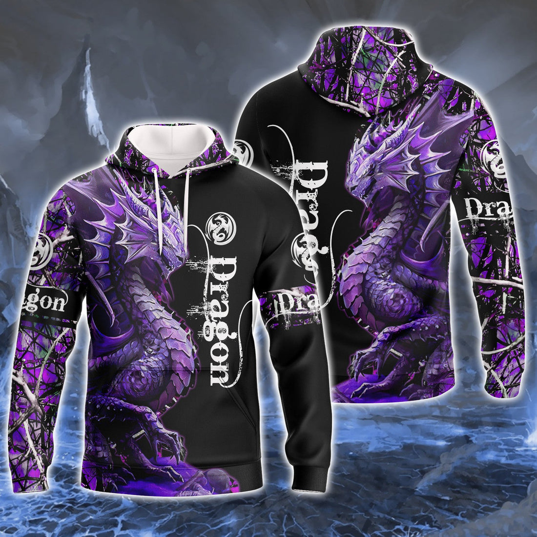 FUNSTUFFPRINT Violet Dragon Tattoo 3D Hoodie and Zip Hoodie