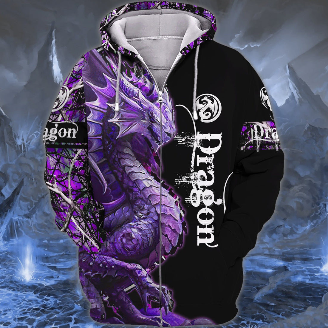 FUNSTUFFPRINT Violet Dragon Tattoo 3D Hoodie and Zip Hoodie