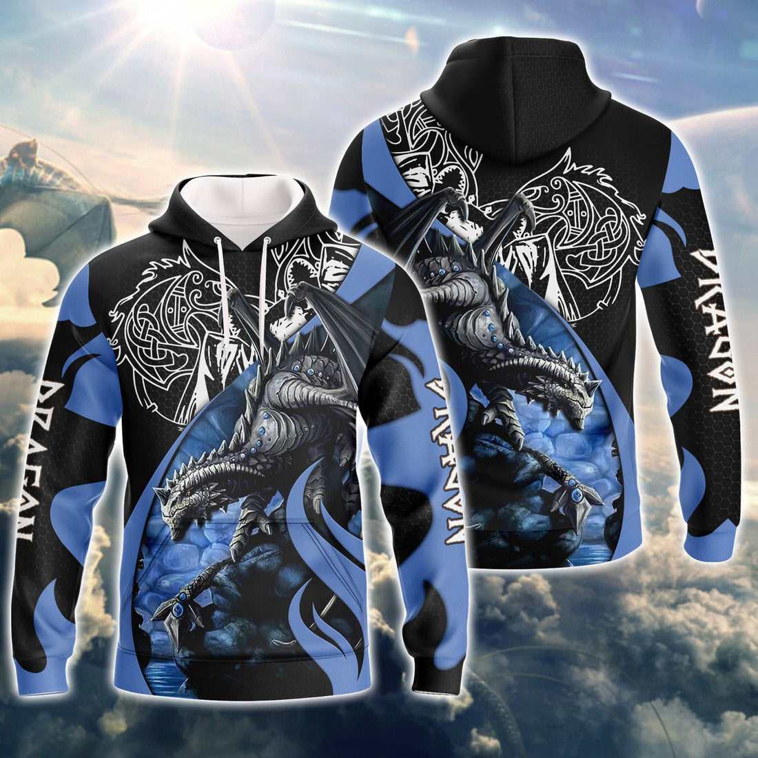 FUNSTUFFPRINT Blue Dragon Tattoo 3D Hoodie and Zip Hoodie