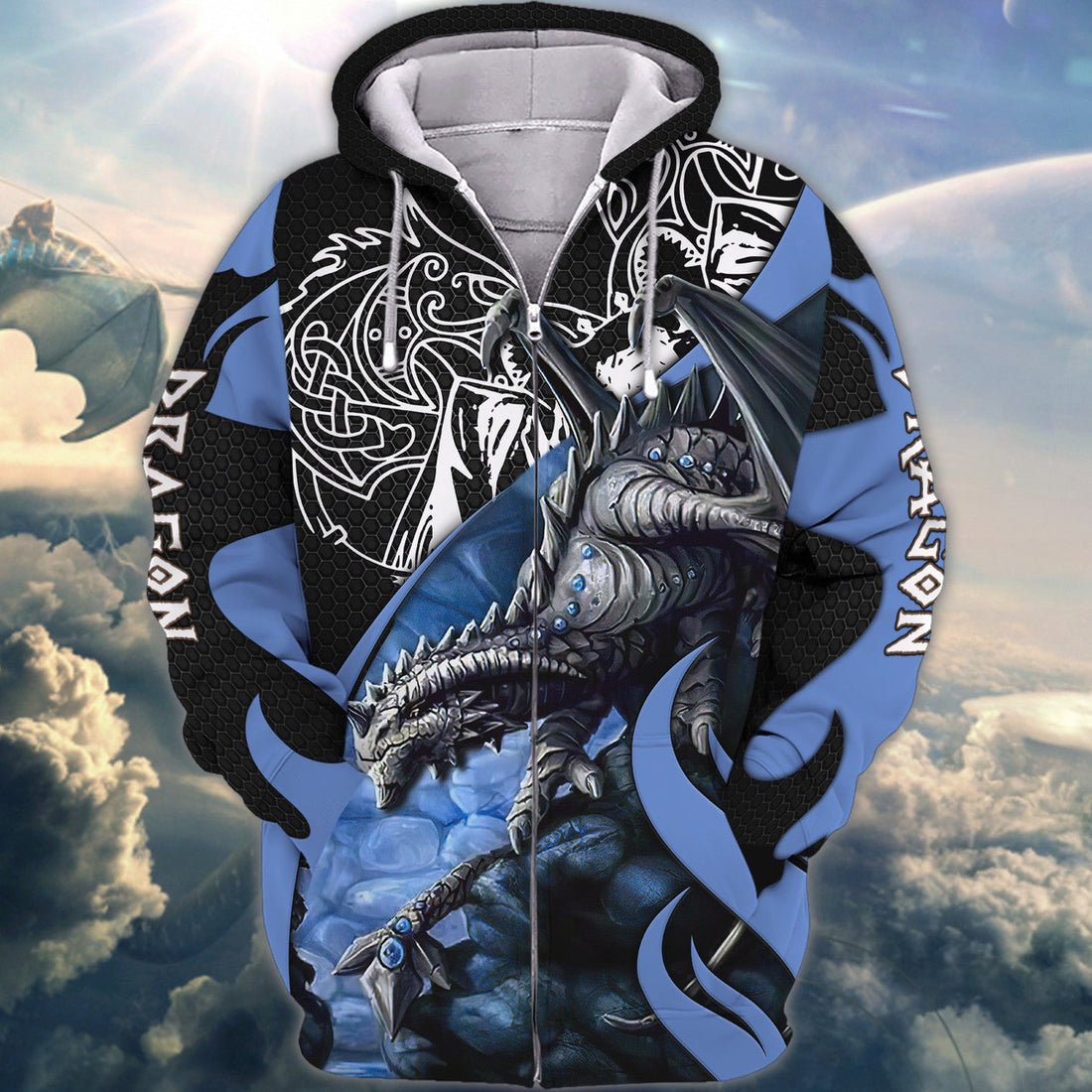 FUNSTUFFPRINT Blue Dragon Tattoo 3D Hoodie and Zip Hoodie