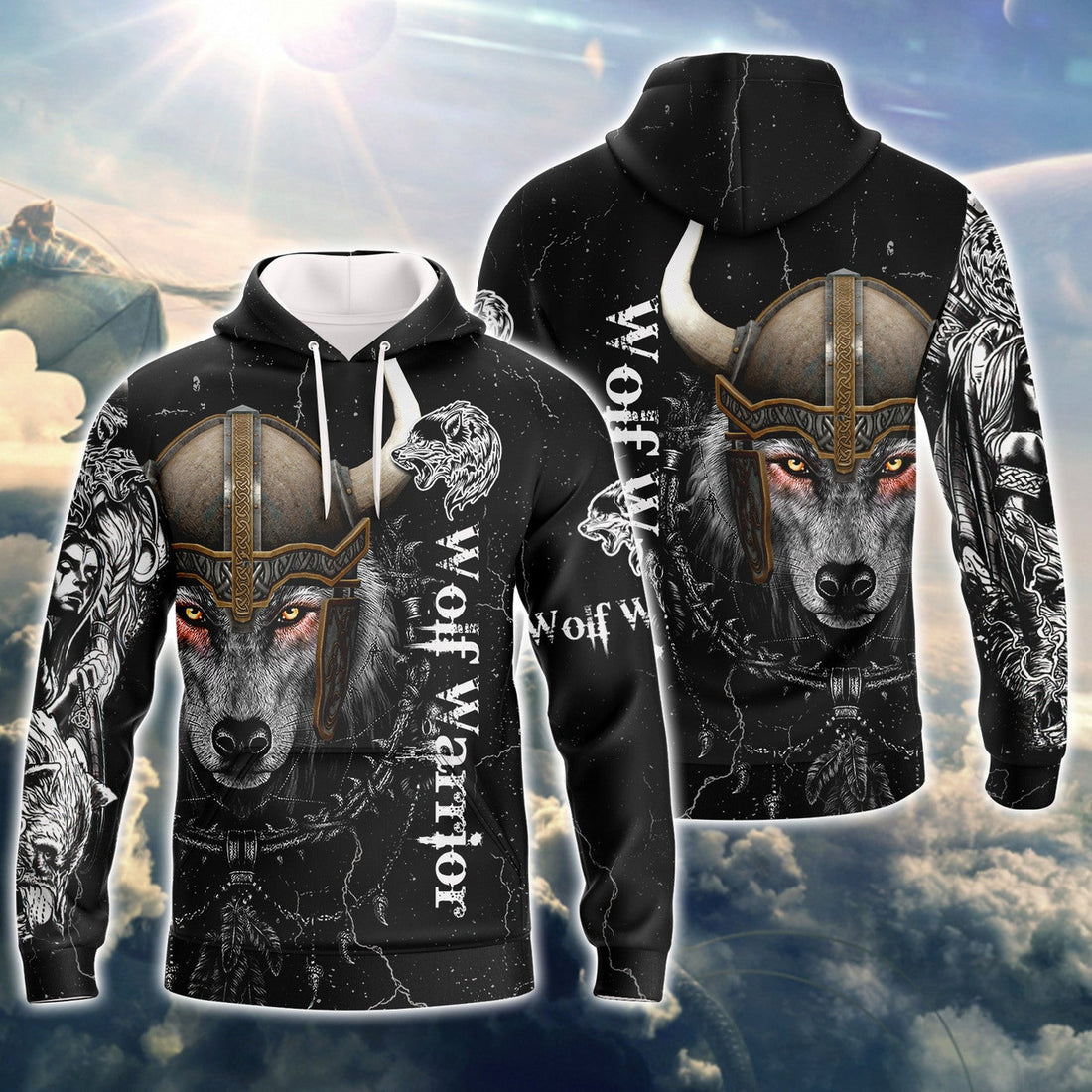 FUNSTUFFPRINT Wolf Warrior Tattoo 3D Hoodie and Zip Hoodie