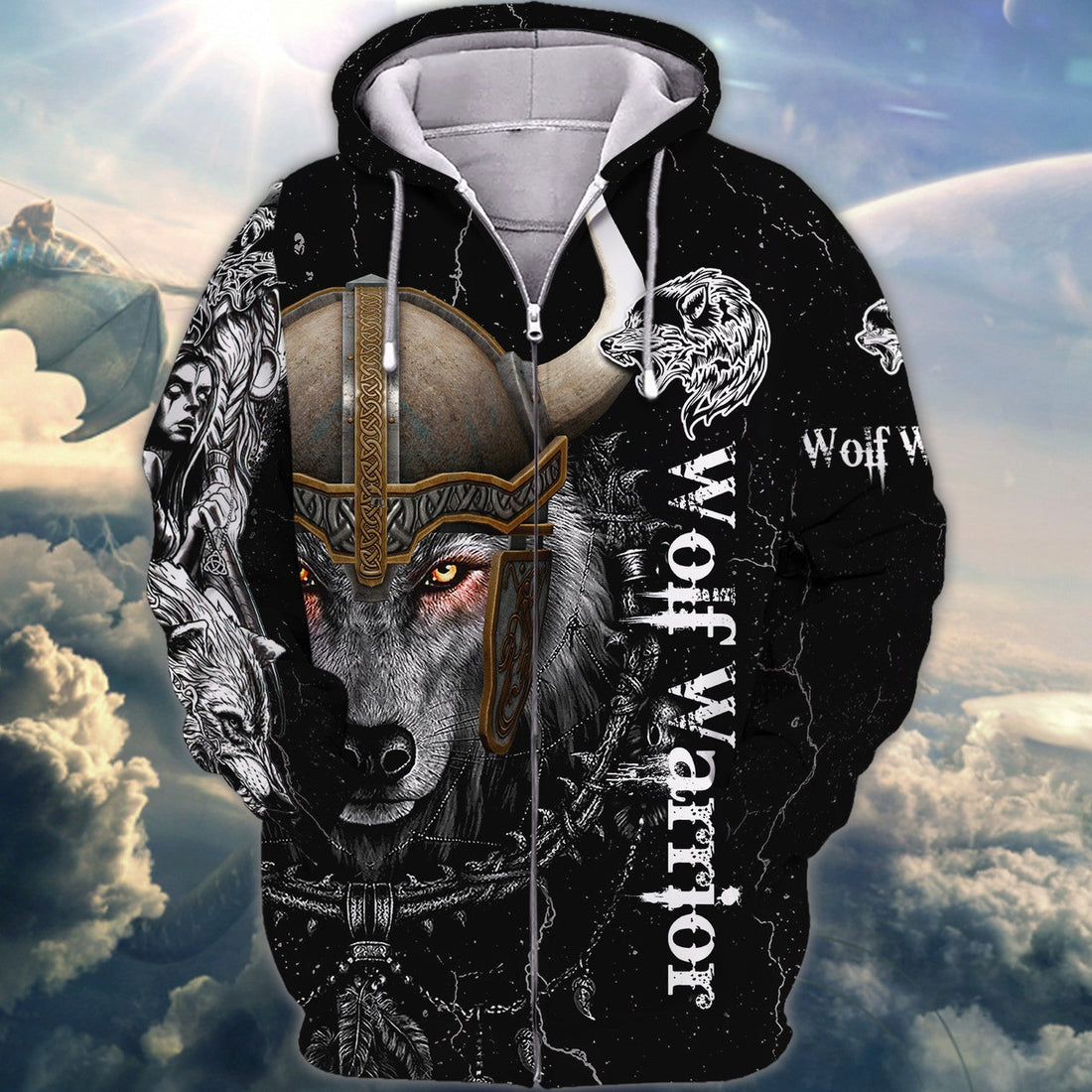 FUNSTUFFPRINT Wolf Warrior Tattoo 3D Hoodie and Zip Hoodie