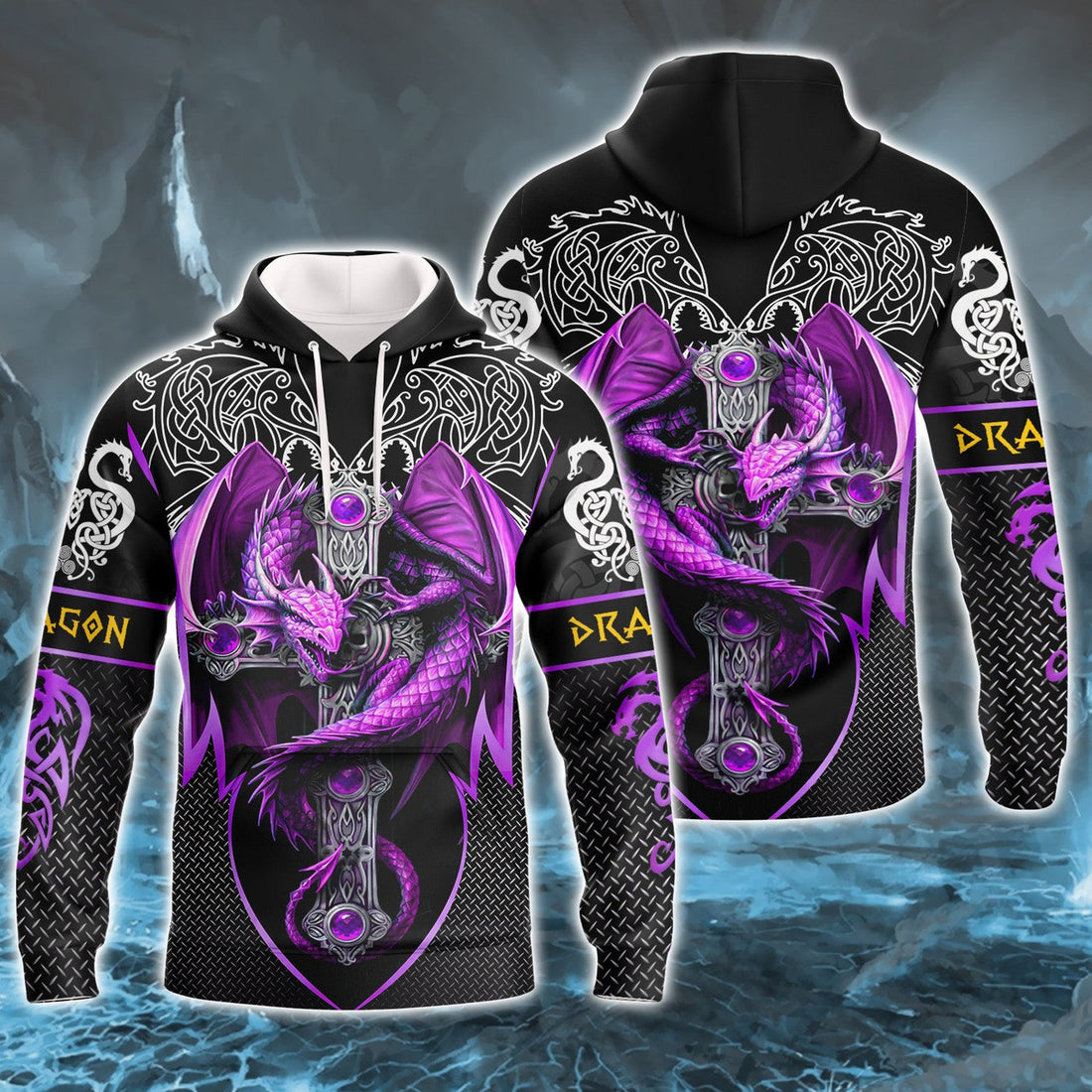 FUNSTUFFPRINT Purple Dragon Tattoo 3D Hoodie and Zip Hoodie