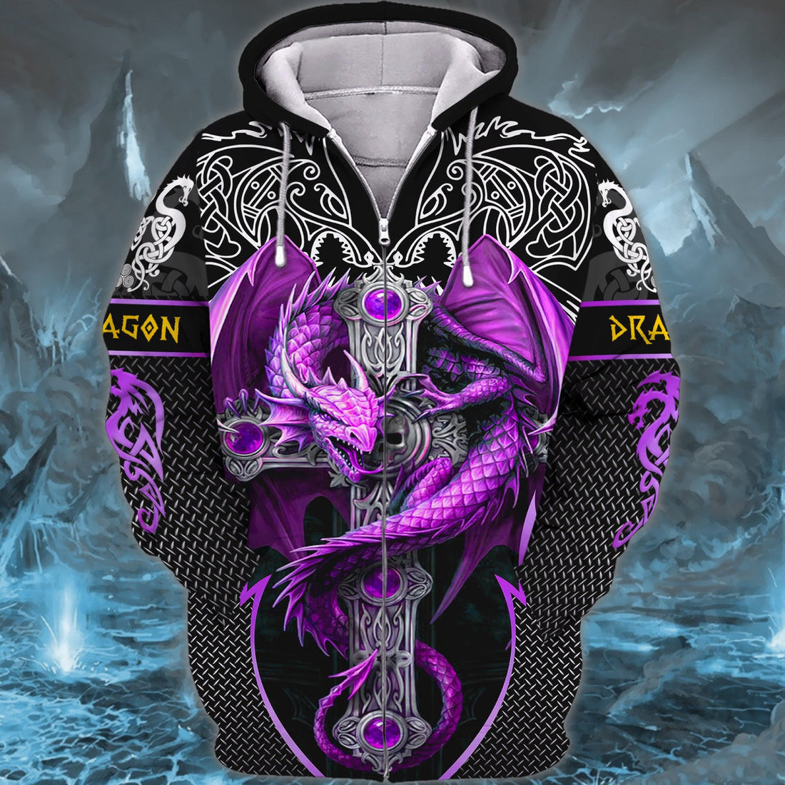 FUNSTUFFPRINT Purple Dragon Tattoo 3D Hoodie and Zip Hoodie