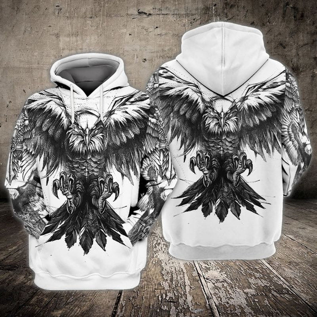 FUNSTUFFPRINT Eagle Tattoo 3D Hoodie and Zip Hoodie