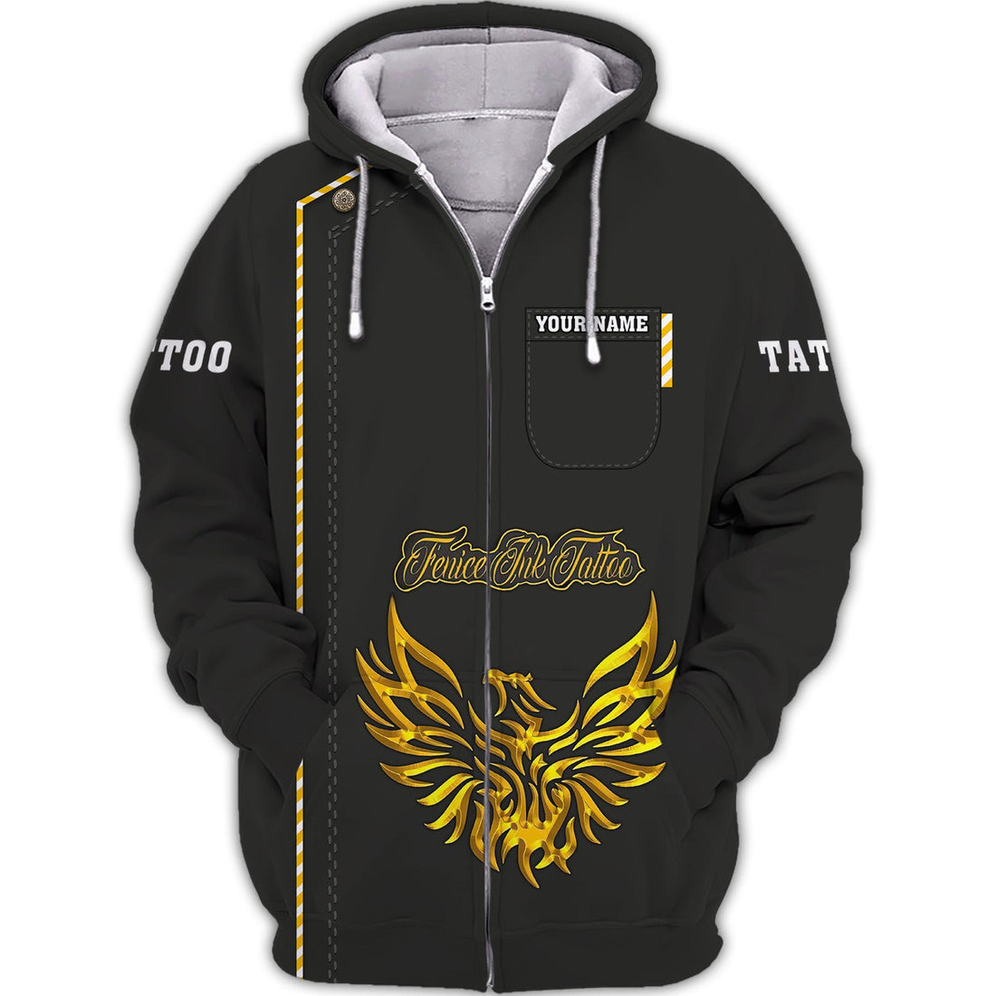 FUNSTUFFPRINT Cusstom Tattoo Uniform Tee Shirt Black 3D Hoodie and Zip Hoodie