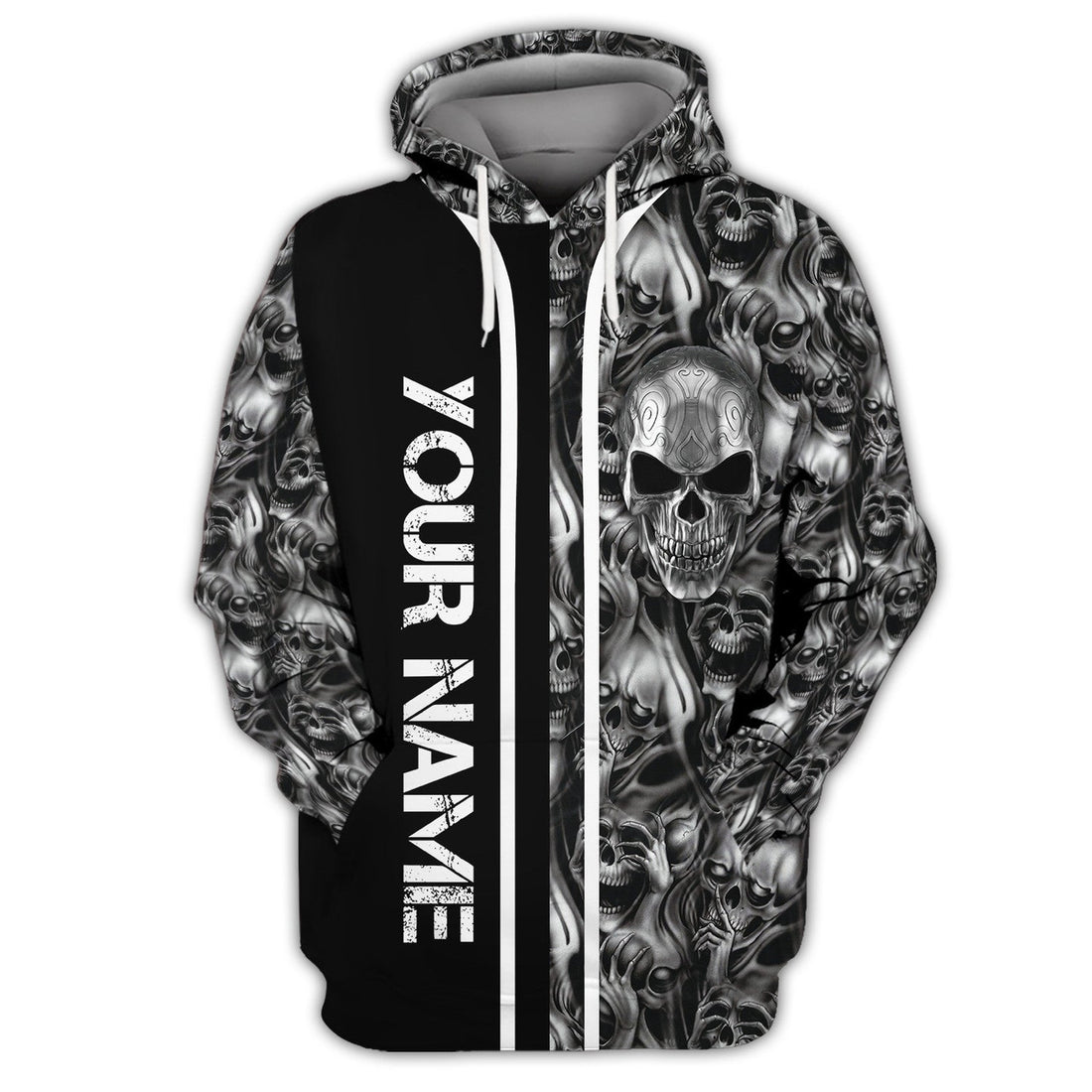 FUNSTUFFPRINT Tribal Tattoos Metal Skull Personalized Name 3D Hoodie and Zip Hoodie