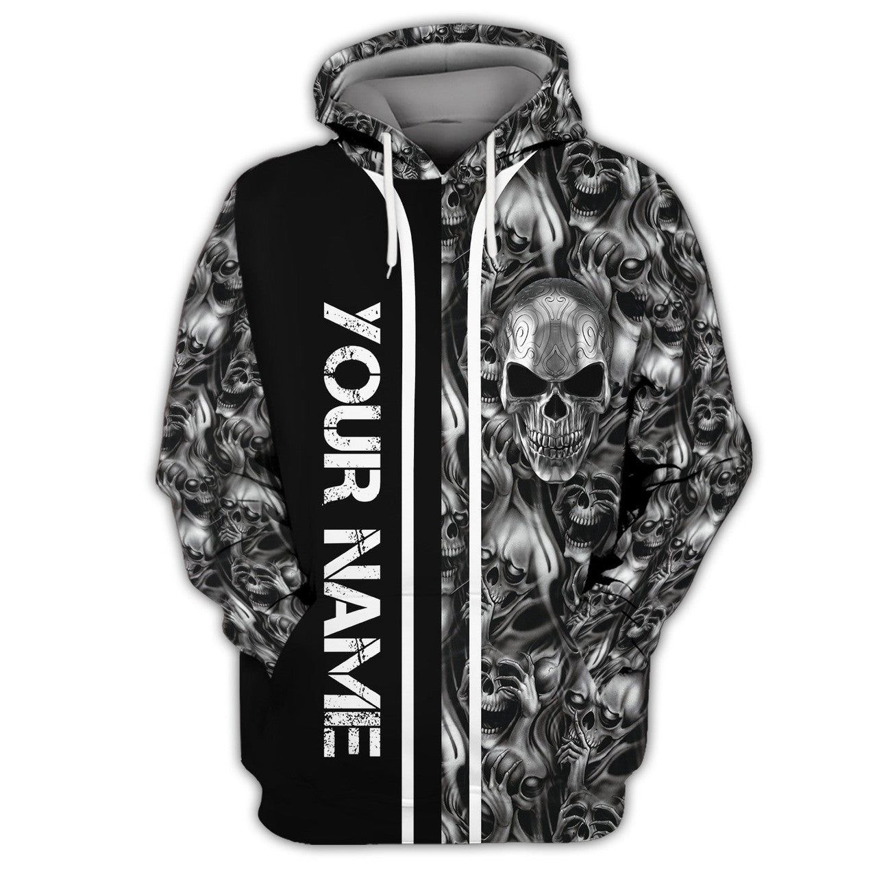 FUNSTUFFPRINT Tribal Tattoos Metal Skull Personalized Name 3D Hoodie and Zip Hoodie