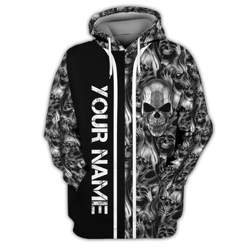 FUNSTUFFPRINT Tribal Tattoos Metal Skull Personalized Name 3D Hoodie and Zip Hoodie
