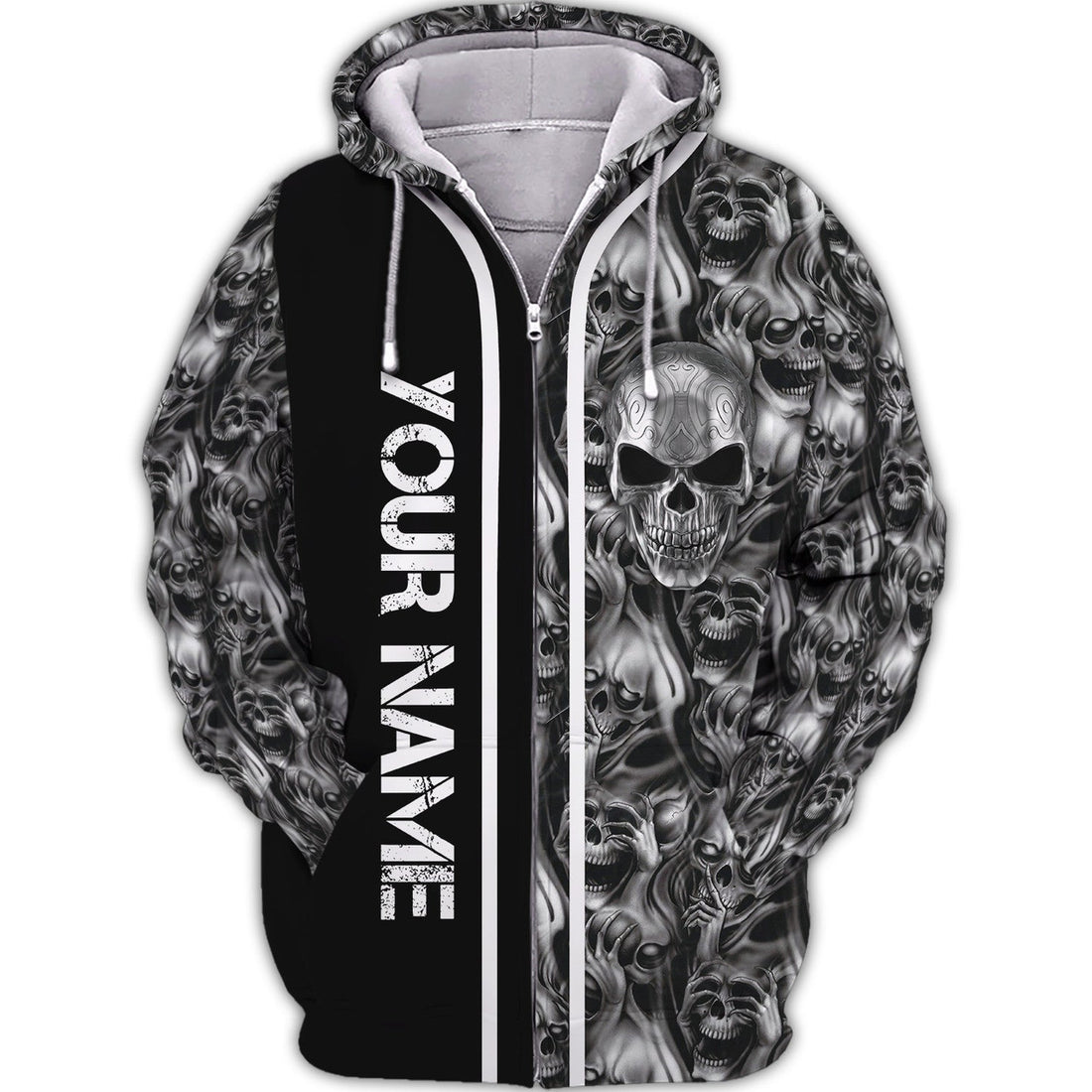 FUNSTUFFPRINT Tribal Tattoos Metal Skull Personalized Name 3D Hoodie and Zip Hoodie