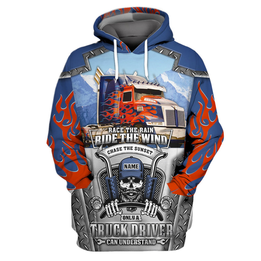 FUNSTUFFPRINT Blue & Red Fire Trucker 3D Hoodie and Zip Hoodie