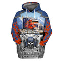 FUNSTUFFPRINT Blue & Red Fire Trucker 3D Hoodie and Zip Hoodie