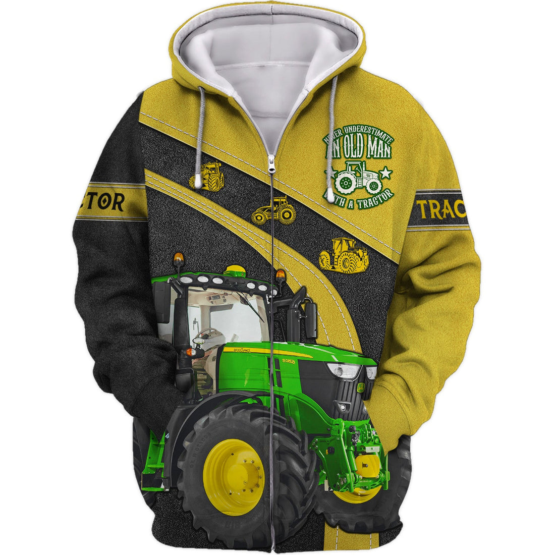 FUNSTUFFPRINT Funny Farmer - Never Underestimate An Old Man With A Tractor 3D Hoodie and Zip Hoodie