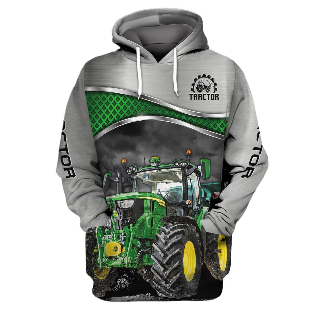 FUNSTUFFPRINT Grey & Green 3D Tractor Shirt Truck Driver Shirts Tractor 3D Hoodie and Zip Hoodie