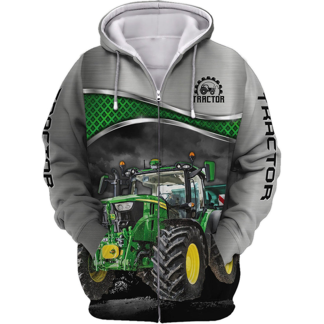 FUNSTUFFPRINT Grey & Green 3D Tractor Shirt Truck Driver Shirts Tractor 3D Hoodie and Zip Hoodie