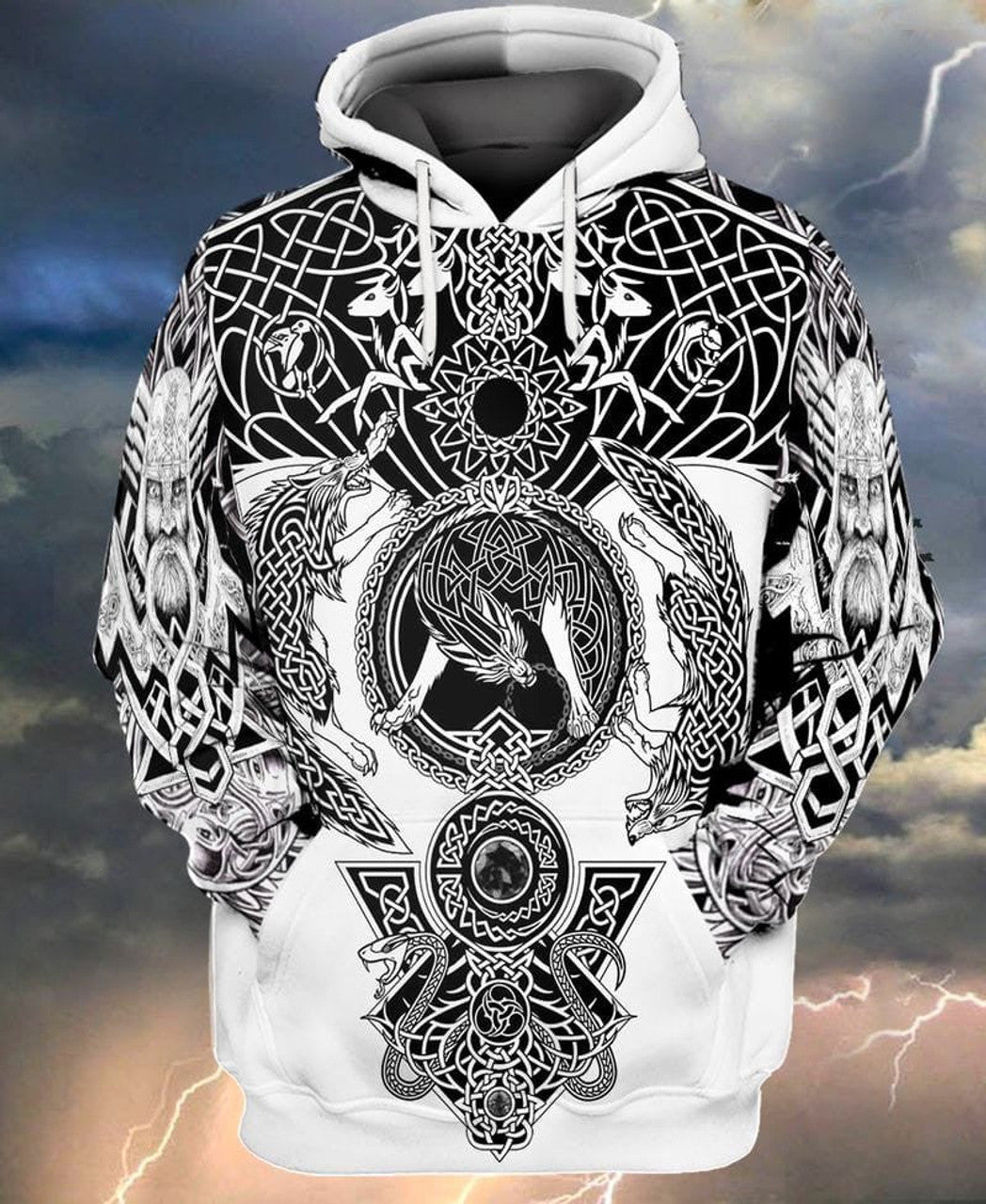 FUNSTUFFPRINT Viking Tattoo Allover Print 3D Hoodie and Zip Hoodie