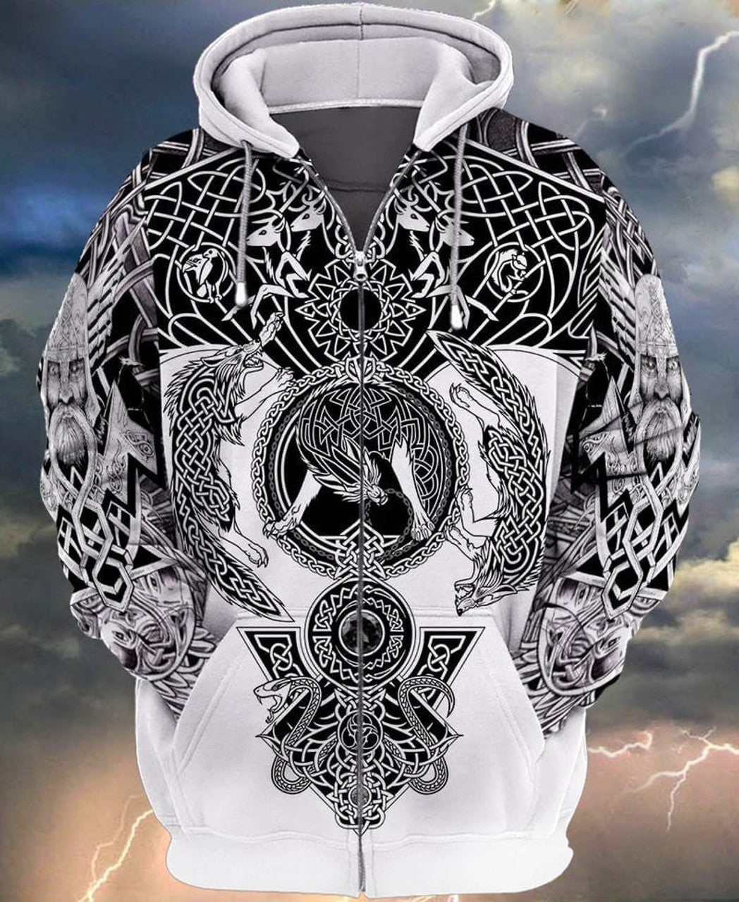 FUNSTUFFPRINT Viking Tattoo Allover Print 3D Hoodie and Zip Hoodie