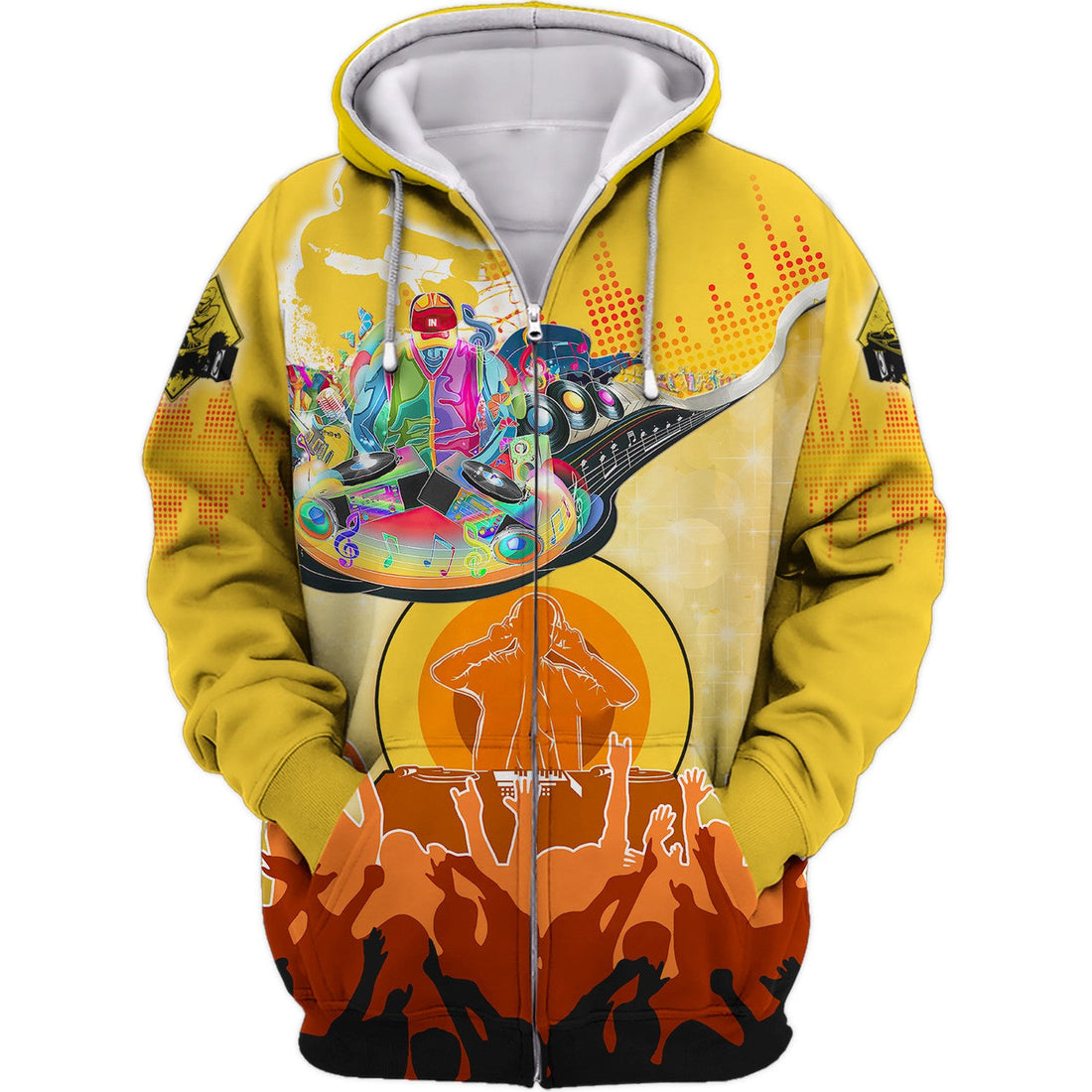 FUNSTUFFPRINT DJ Music Lover Yellow 3D Hoodie and Zip Hoodie