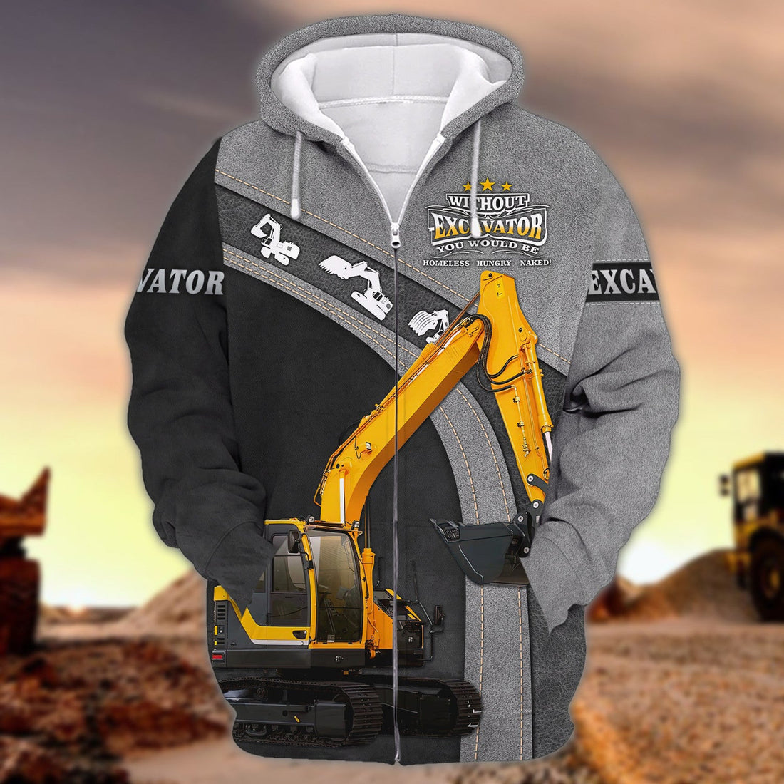 FUNSTUFFPRINT- Excavator All Over Printed Shirts 3D Hoodie and Zip Hoodie