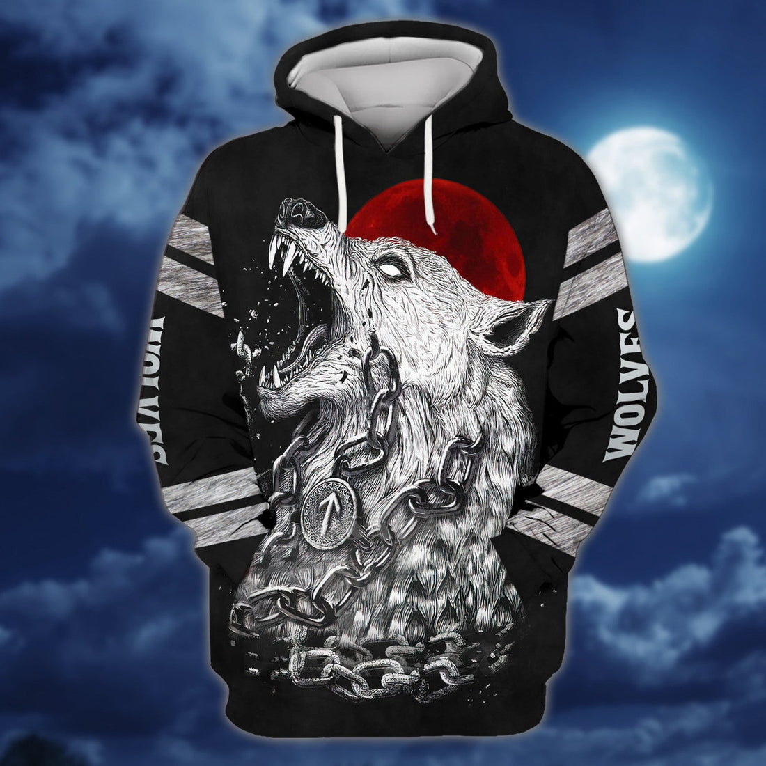 FUNSTUFFPRINT Fenrir Viking Nordic Tribe Wolf And Moon Tattoos 3D Hoodie and Zip Hoodie