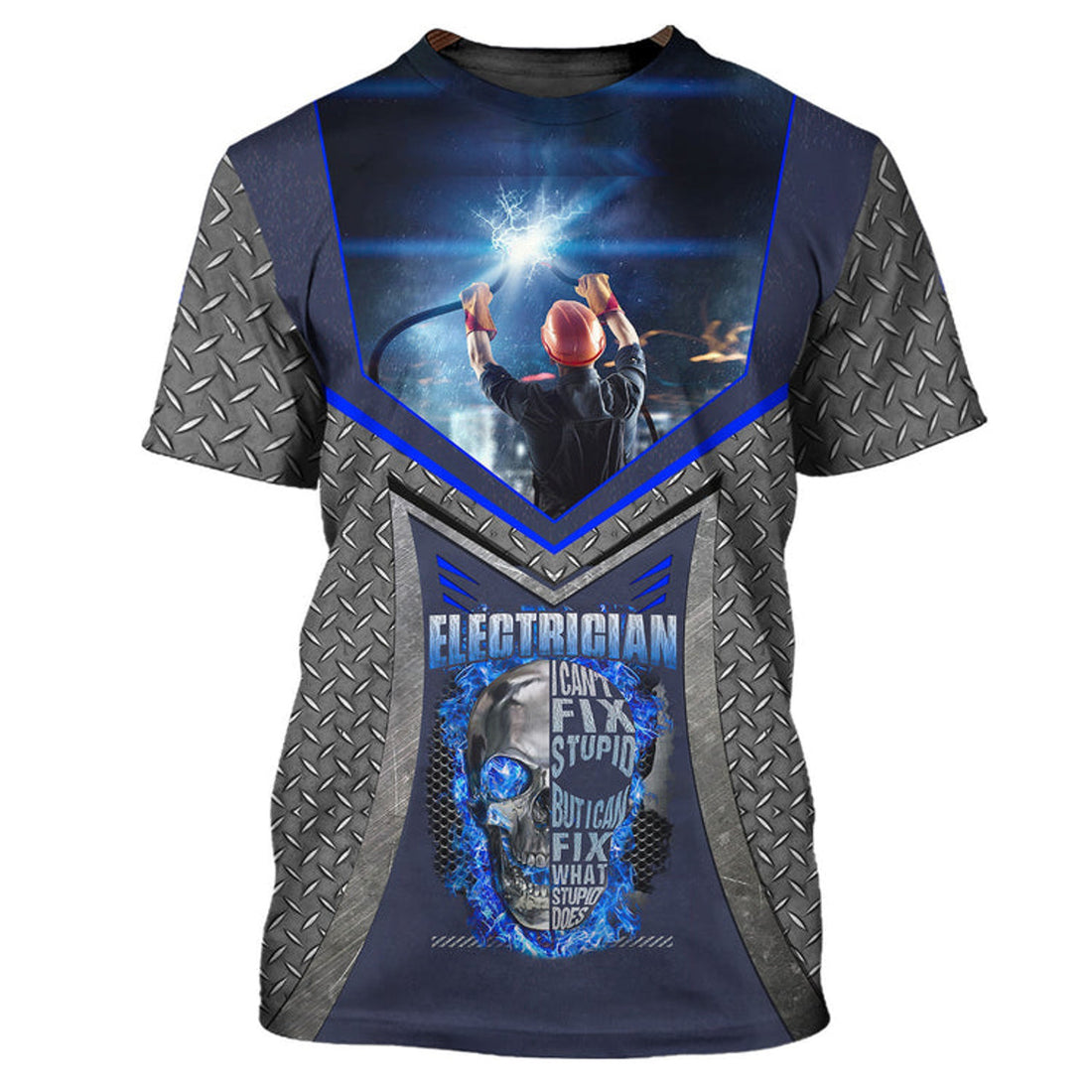 FUNSTUFFPRINT Electrician I Can't Fix Stupid But I Can Fix What Stupid Does 3D Full Print 3D T-shirt