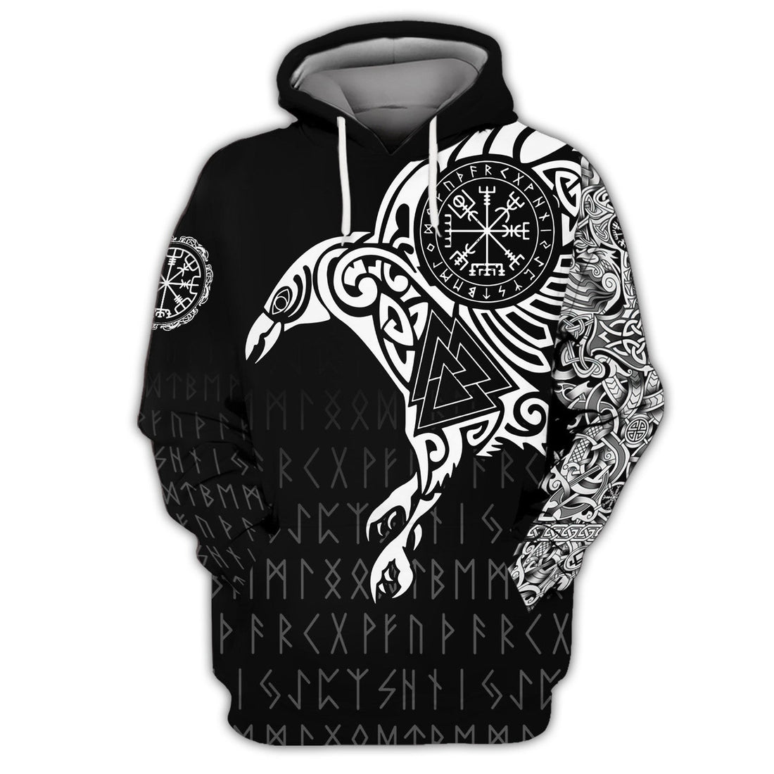 FUNSTUFFPRINT Vikings The Raven of Odin Tattoo 3D Hoodie and Zip Hoodie