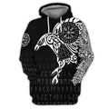 FUNSTUFFPRINT Vikings The Raven of Odin Tattoo 3D Hoodie and Zip Hoodie
