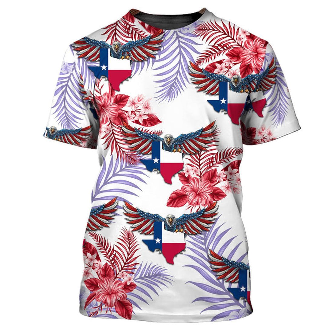 FUNSTUFFPRINT Texas Eagle Flag Flower Pattern 3D Full PrinT-Shirt, Perfect Christmas Shirt for Texas Person 3D T-shirt