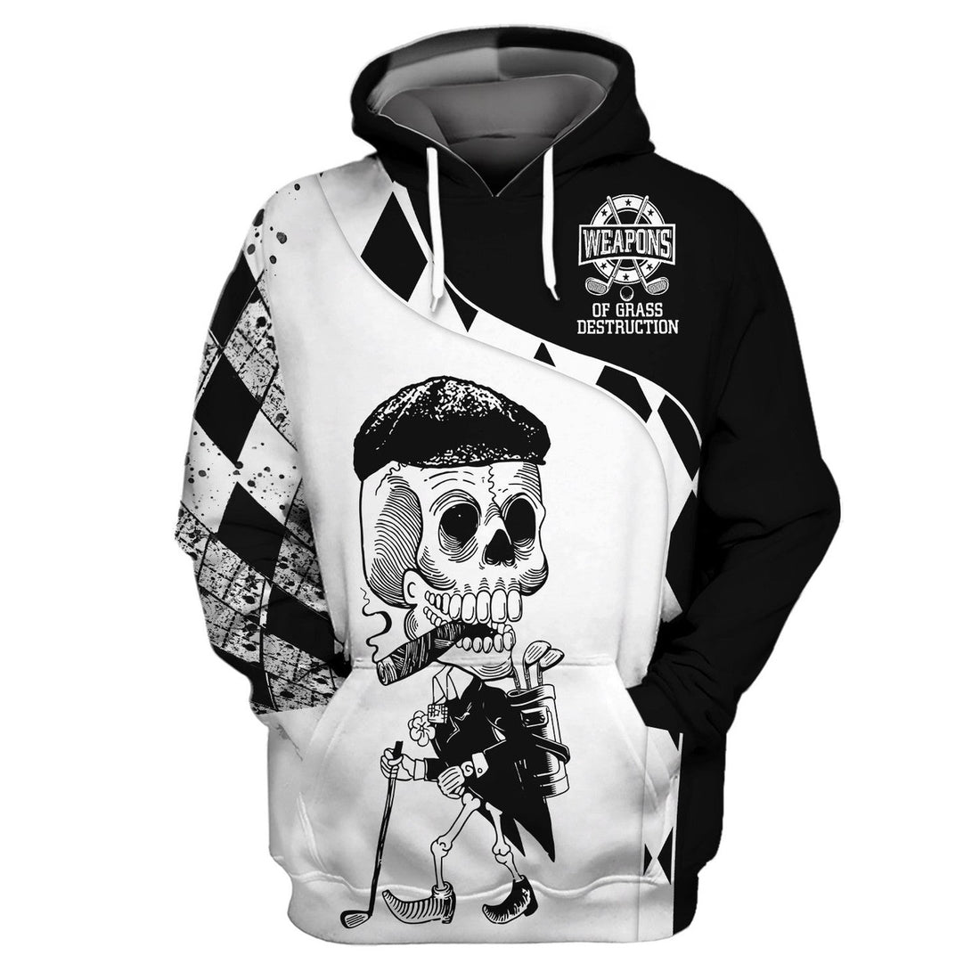 FUNSTUFFPRINT Weapons of Grass Destruction Golf Shirt, Black Plaid Pattern Golf 3D Hoodie and Zip Hoodie