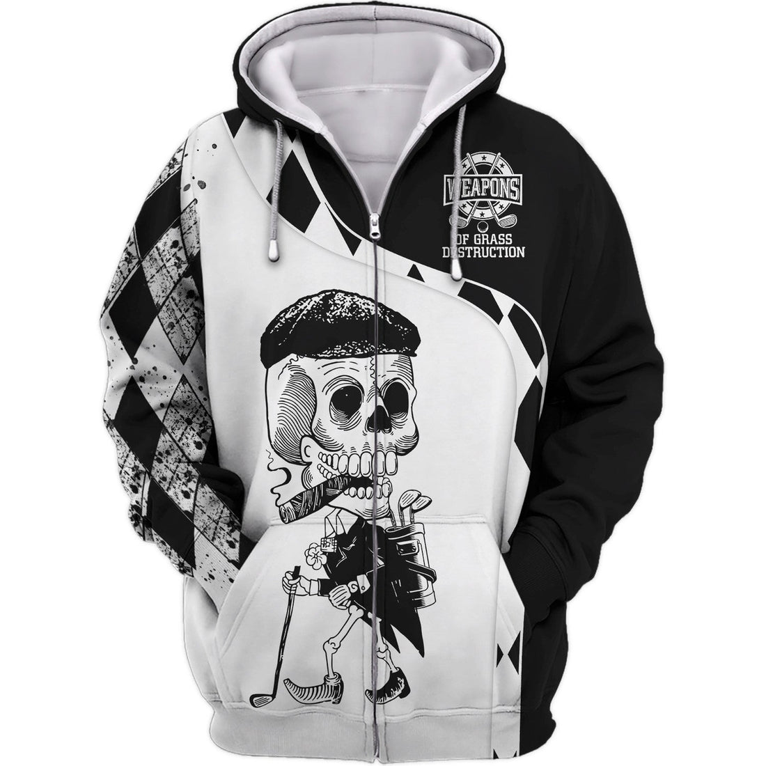FUNSTUFFPRINT Weapons of Grass Destruction Golf Shirt, Black Plaid Pattern Golf 3D Hoodie and Zip Hoodie