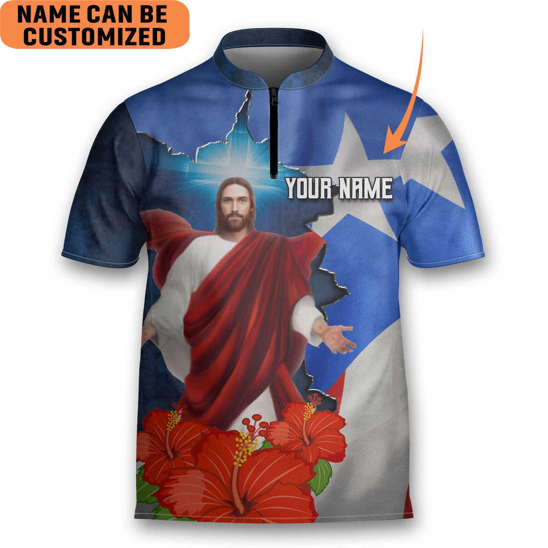 Customize Name God Love Puerto Rico Men And Women Zipper Polo Bowling Jersey