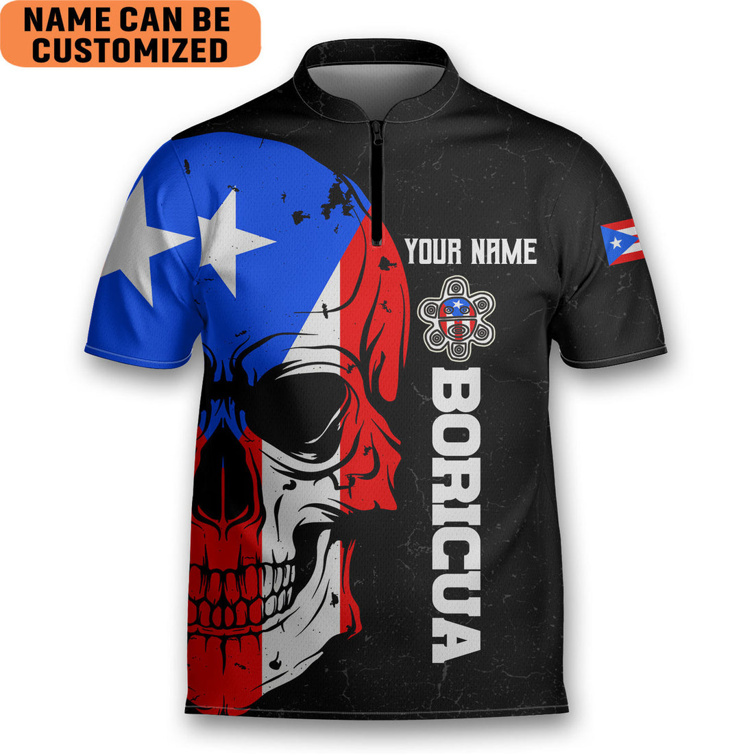 Customize Name Puerto Rico AOP Bowling Jersey Style Polo Puerto Rican Zipper Shirt