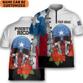 Customize Name Skull Floral Puerto Rico AOP Bowling Jersey Style Polo Zipper Shirt