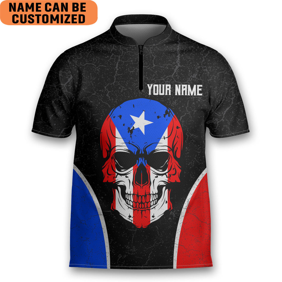 Custom Puerto Rico A Place Heart Always Be Skull Flag AOP Bowling Jersey Style Polo