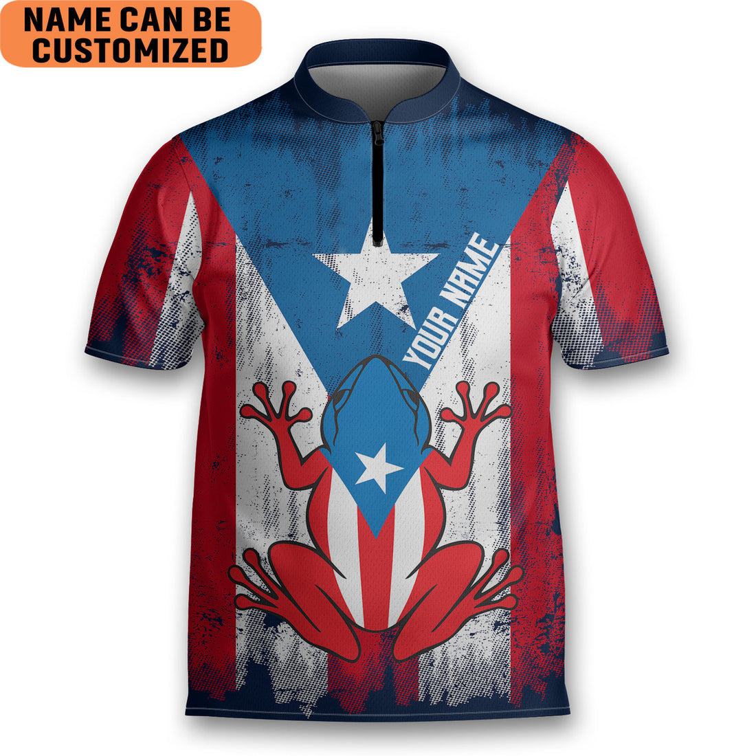 Customize Name Puerto Rico Coqui Flag Zipper Polo Style Bowling Jersey Shirt