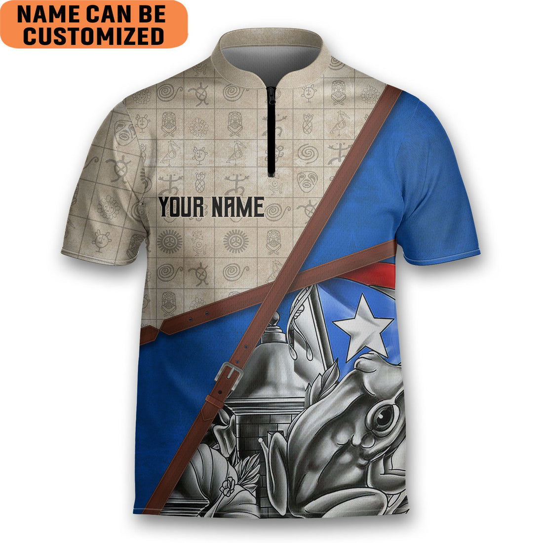 Custom Personalized Name Sol Taino Puerto Rico Zipper Polo Shirt Bowling Golf Jersey Lover