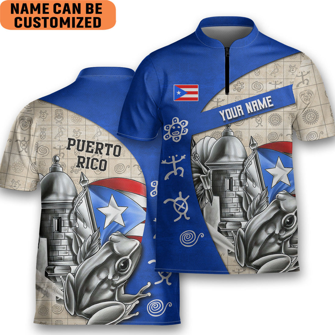 Custom Unisex Personalized Puerto Rico Flag Coqui Bowling Jersey Style Polo Men's Shirt 02