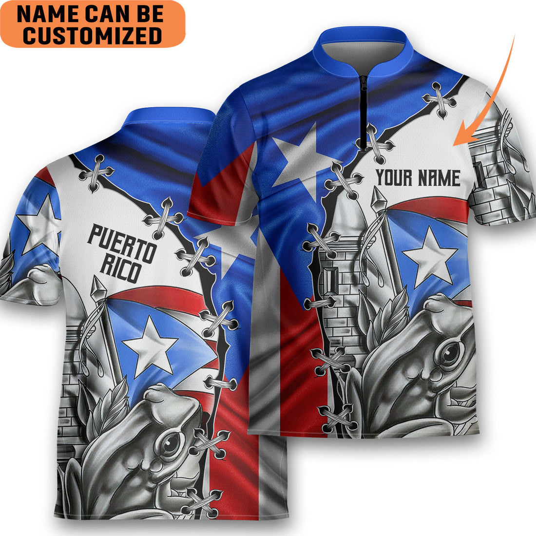 Custom Puerto Rico Coqui Symbols Bowling Jersey Style Polo Men's Shirt for Puerto Rican 03