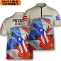 Custom Personalized Puerto Rico Flower Coqui Flag Zipper Bowling Jersey Style Puerto Rican Polo