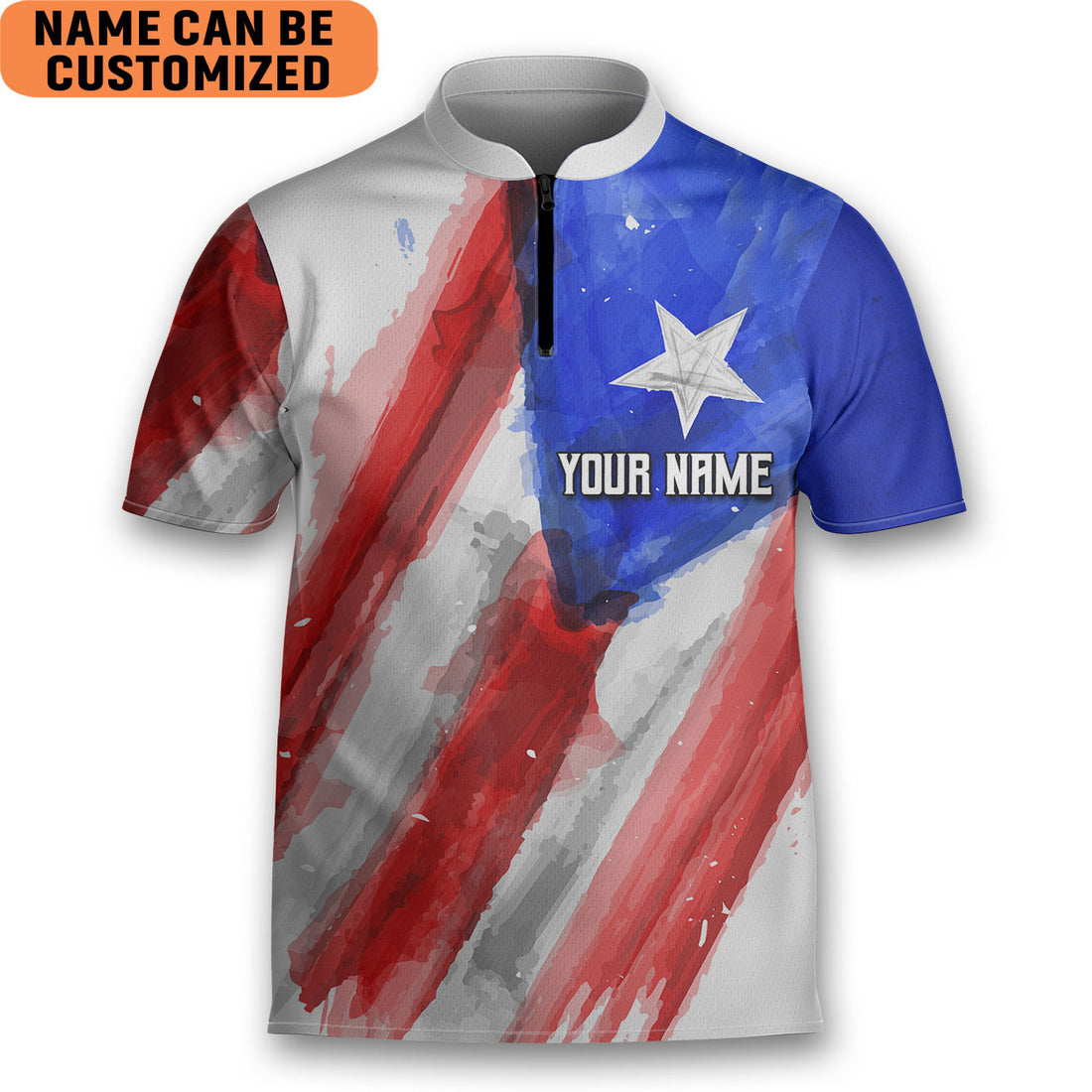 Custom Watercolor Flag Puerto Rico Coqui AOP Bowling Jersey Style Puerto Rican Polo Zipper