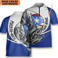 Custom Personalized Puerto Rico Conqui Bowling Jersey Style Polo Quick Zip Blue White Shirt