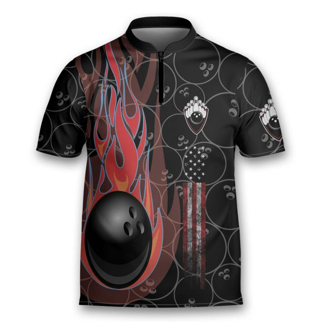 Custom Bowling Skull Back Game Team Bowling Jersey Zipper Shirt Custom Team Name